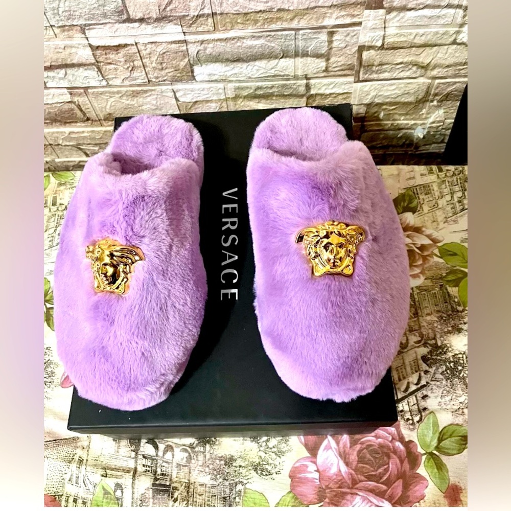 Versace Lavender palazzo platform slippers sz 39 NWB